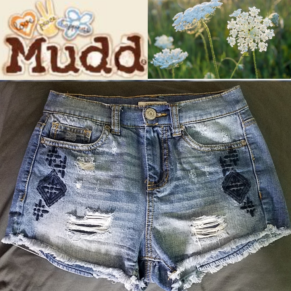 Aztec Embroidered Destroyed Cheeky Jean Shorts